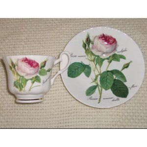 Roy Kirkham Redoute Rose Fine Bone China 1996 Tea Cup Saucer Set England